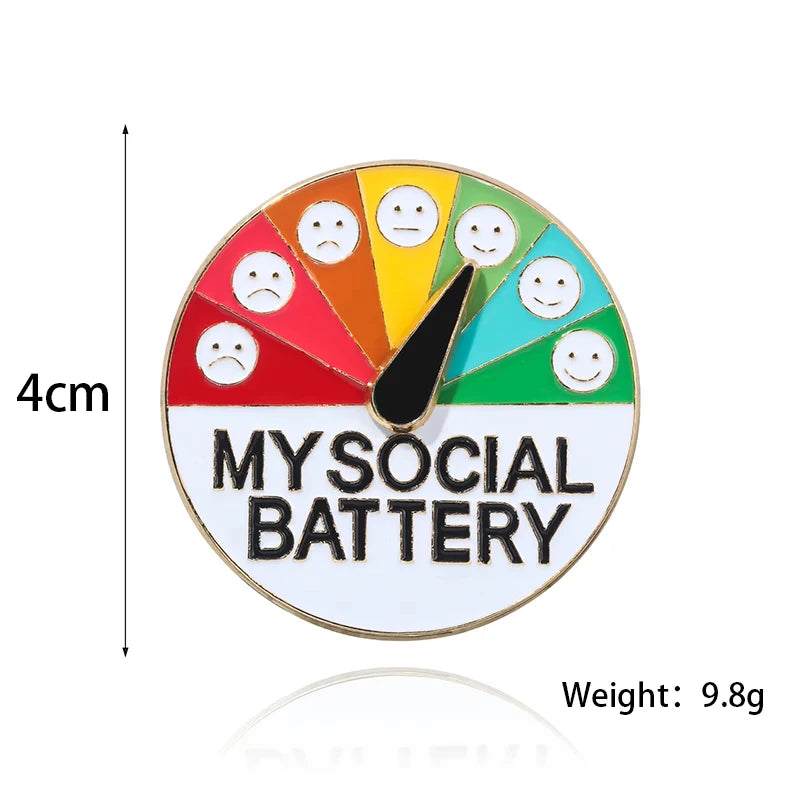 Mood Expression Pins for Women Men My Social Battery Brooches on Clothes Funny Alloy Badge Gifts