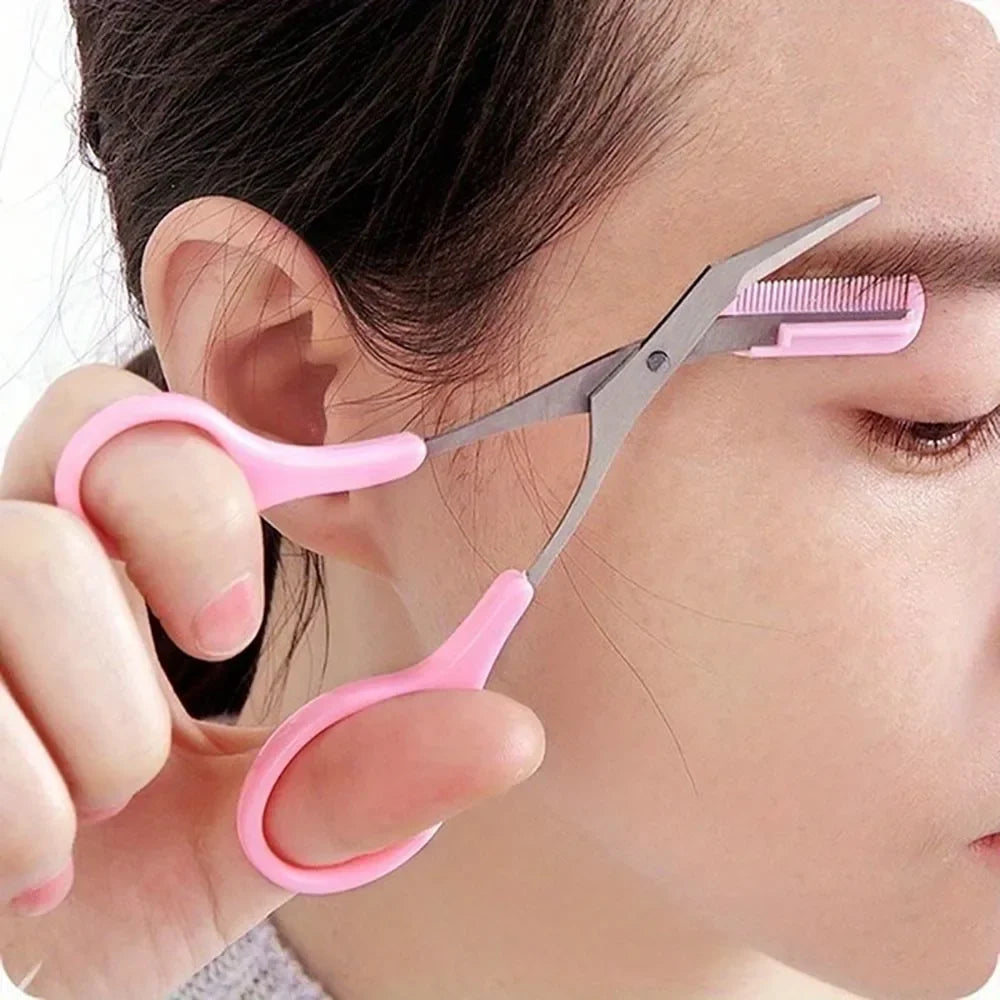 Stainless Steel Eyebrow Trimming cissors with built-in Comb Pink/White/Black SPrecise Grooming Tool Creating Perfect Eyebrows