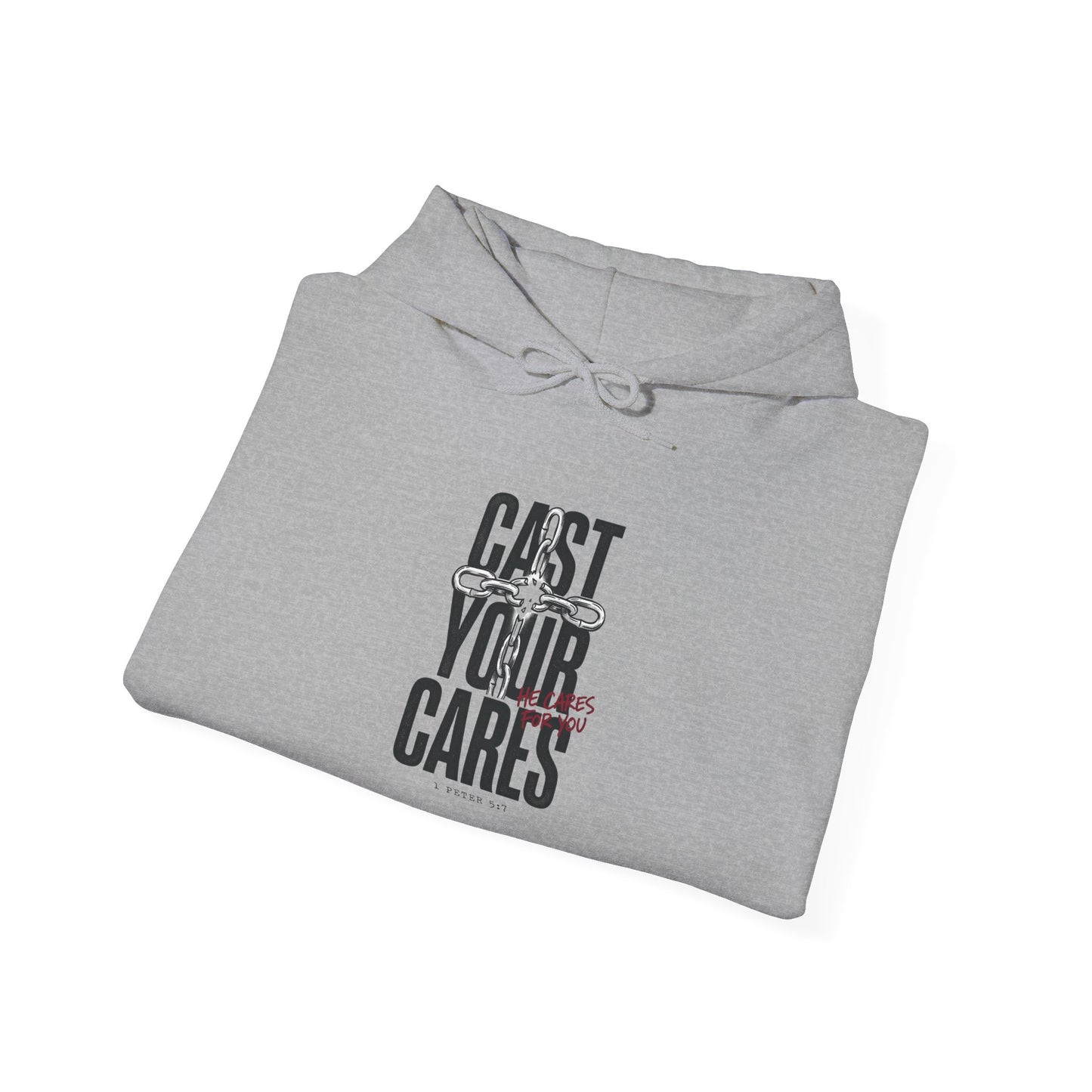Cast Your Cares Hoodie | Christian Streetwear, distressed typography