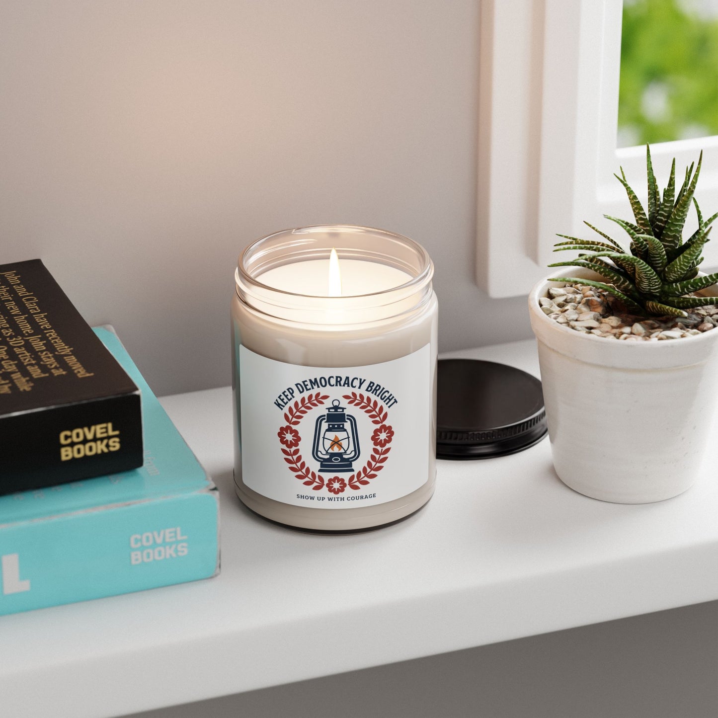 Keep Democracy Bright Lantern Candle, Soy Jar | Civic Courage, Red & Blue Floral
