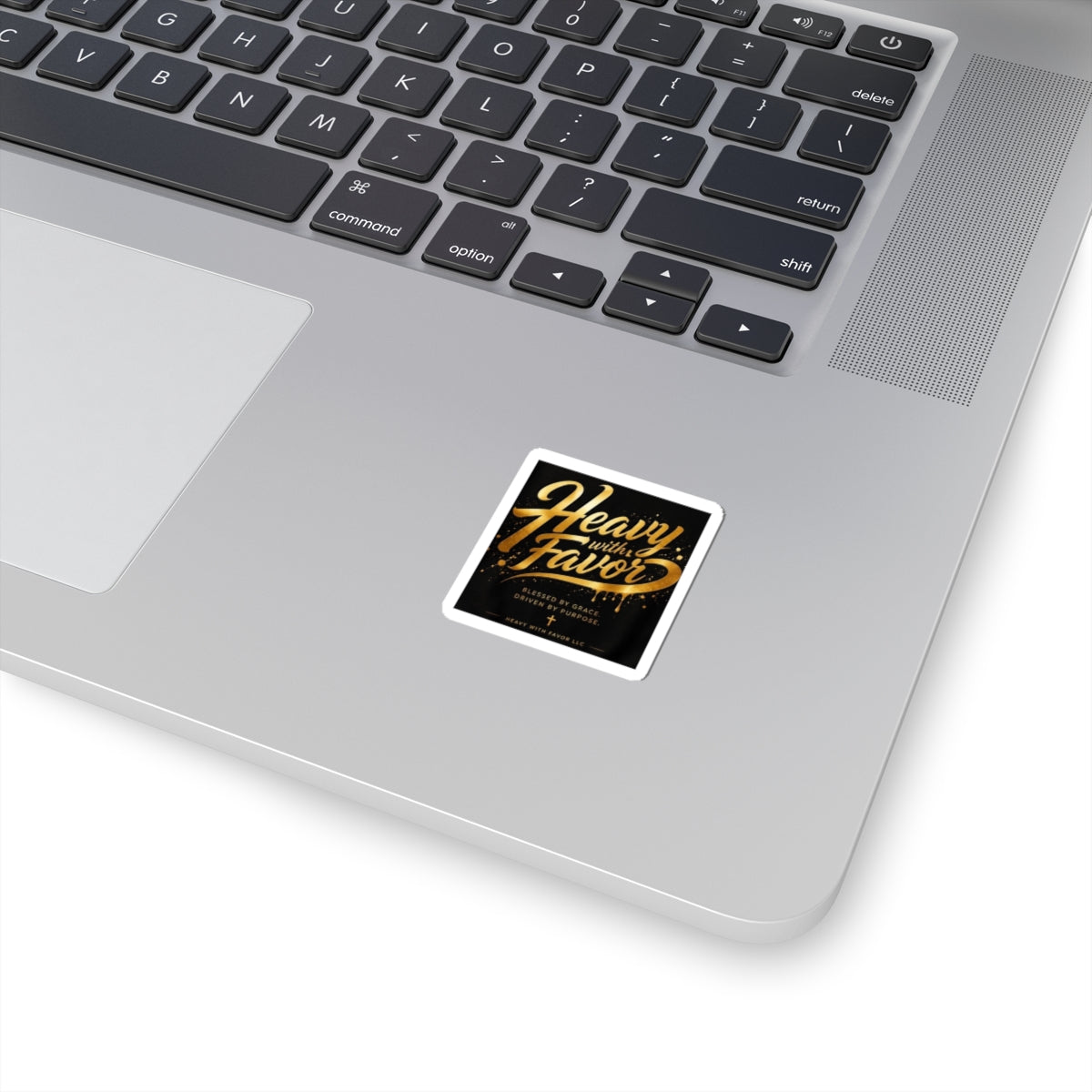 Kiss-Cut Sticker — "Heavy With Favor" Gold Script Inspirational Sticker