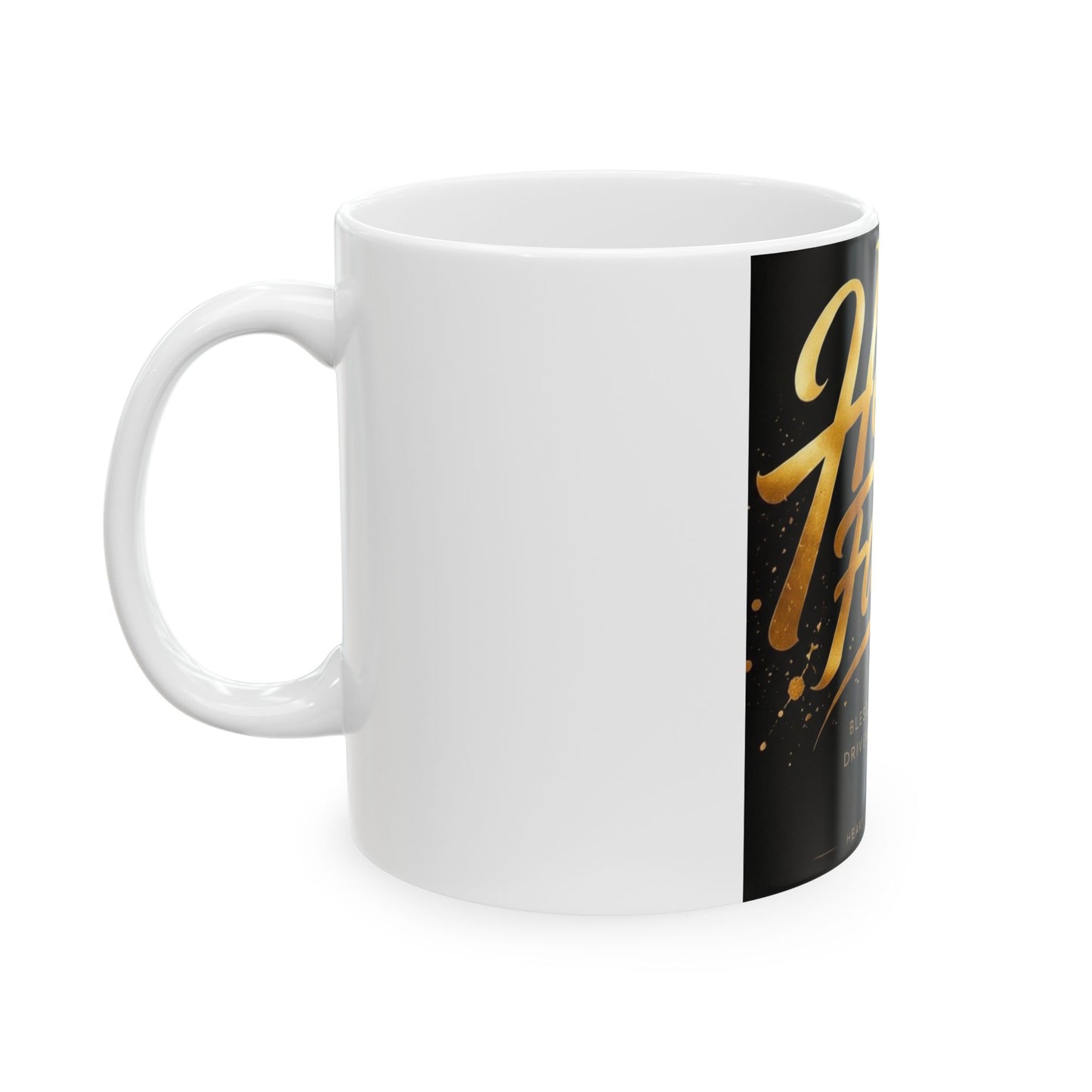 Heavy With Favor Ceramic Mug — Inspirational Gold Script Coffee Cup (11oz/15oz)