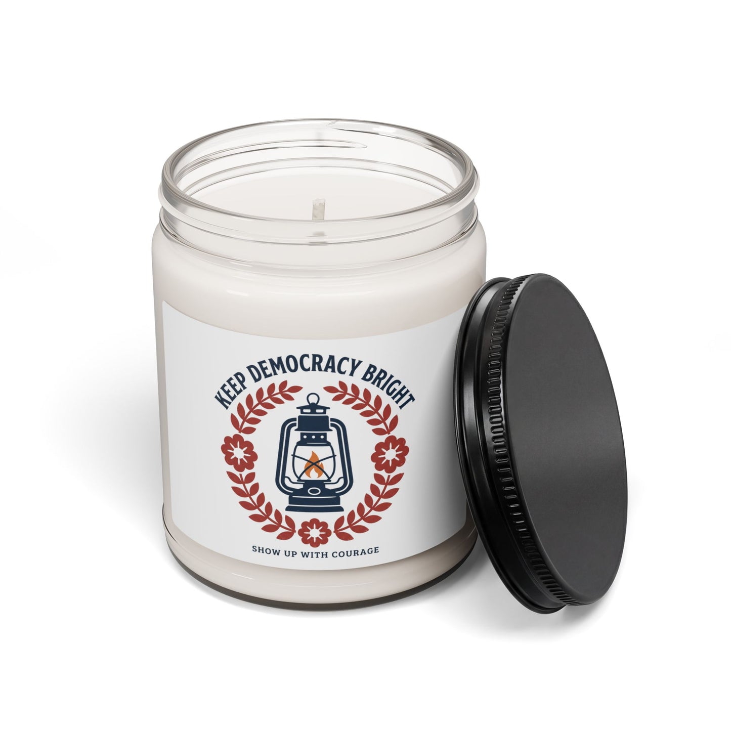 Keep Democracy Bright Lantern Candle, Soy Jar | Civic Courage, Red & Blue Floral