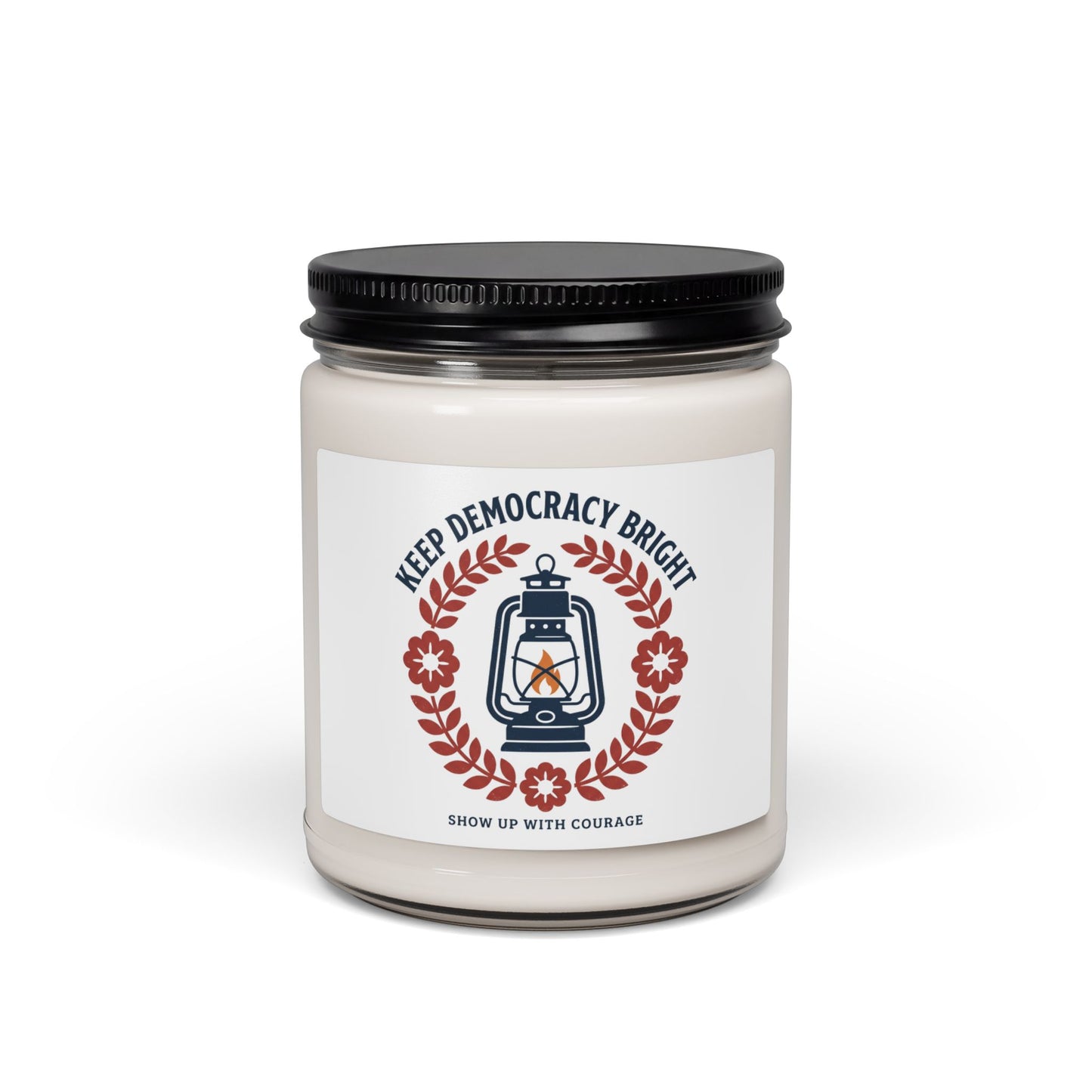 Keep Democracy Bright Lantern Candle, Soy Jar | Civic Courage, Red & Blue Floral