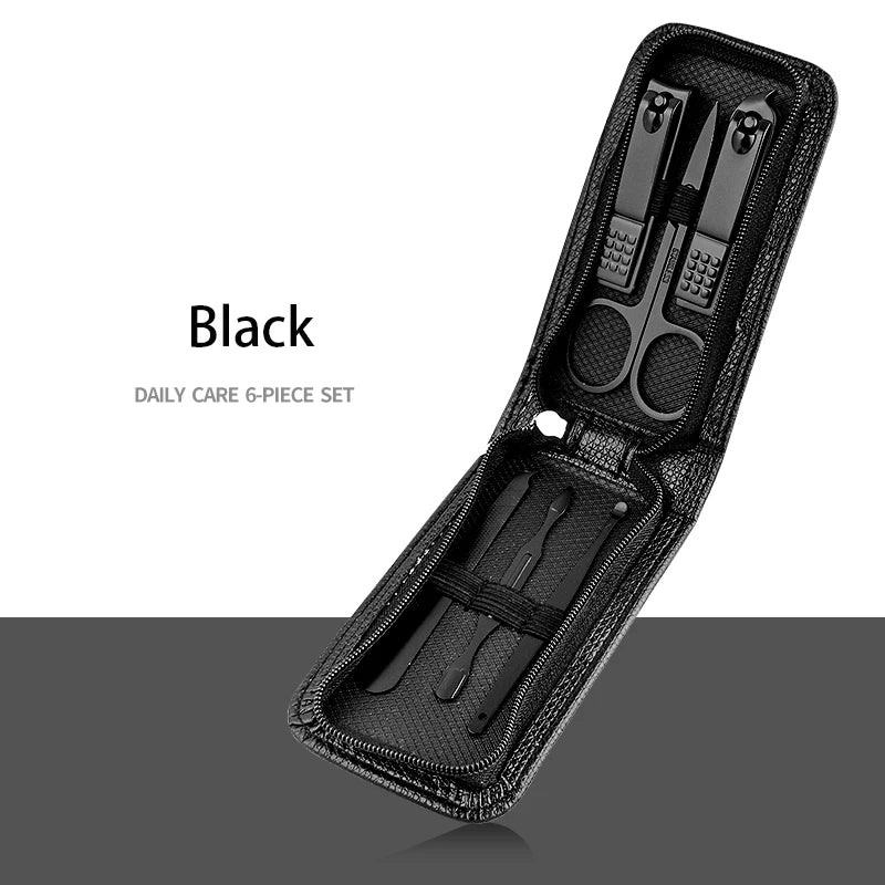 6-9 Pcs Manicure Set With Leather Case Professional Foot And Face Care Tool Kits Stainless Steel Nail Clipper Sets Gift