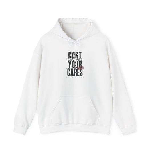 Cast Your Cares Hoodie | Christian Streetwear, distressed typography