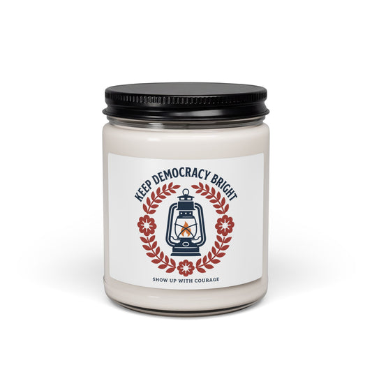 Keep Democracy Bright Lantern Candle, Soy Jar | Civic Courage, Red & Blue Floral
