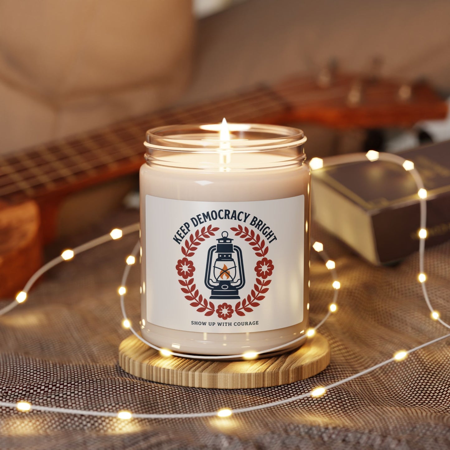 Keep Democracy Bright Lantern Candle, Soy Jar | Civic Courage, Red & Blue Floral