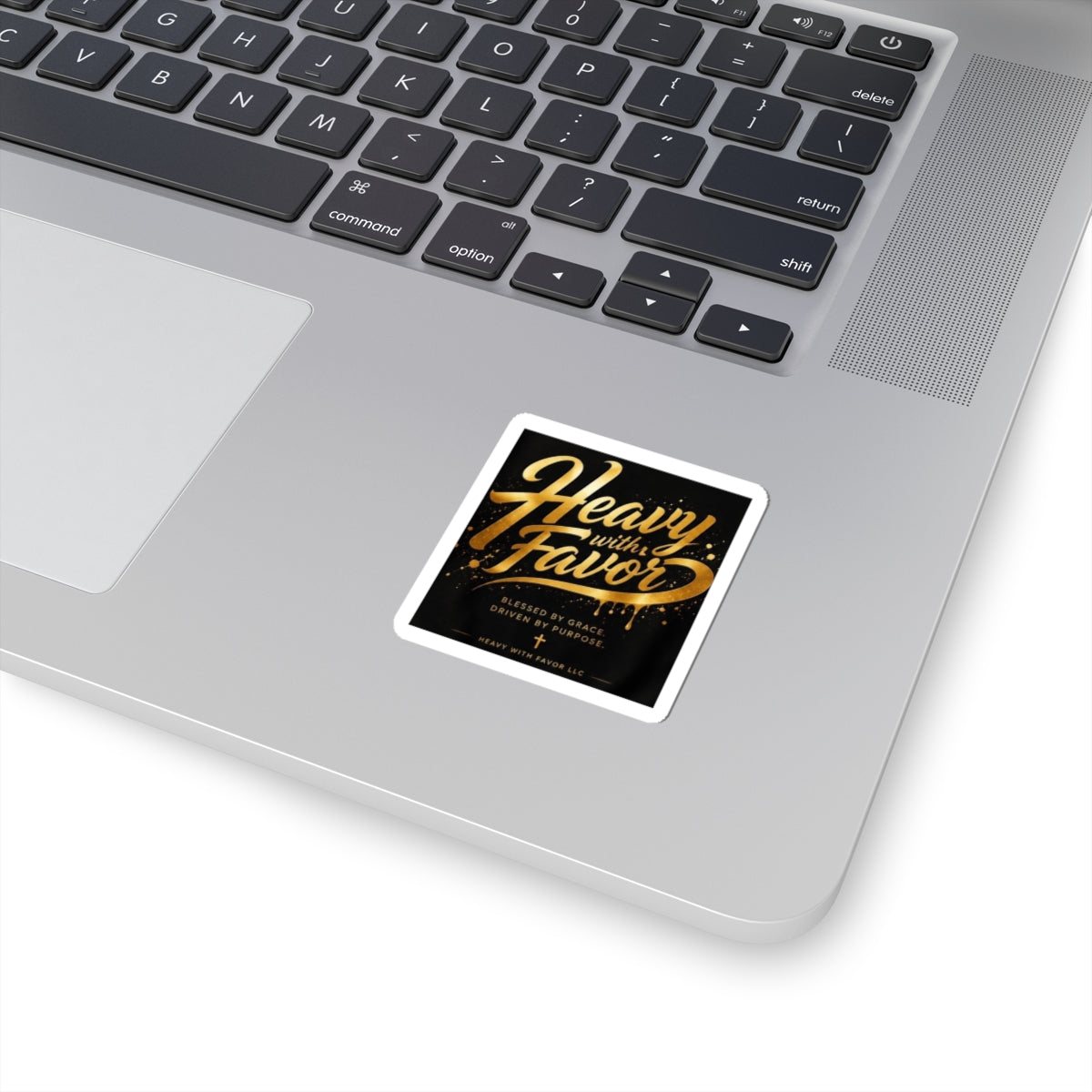 Kiss-Cut Sticker — "Heavy With Favor" Gold Script Inspirational Sticker