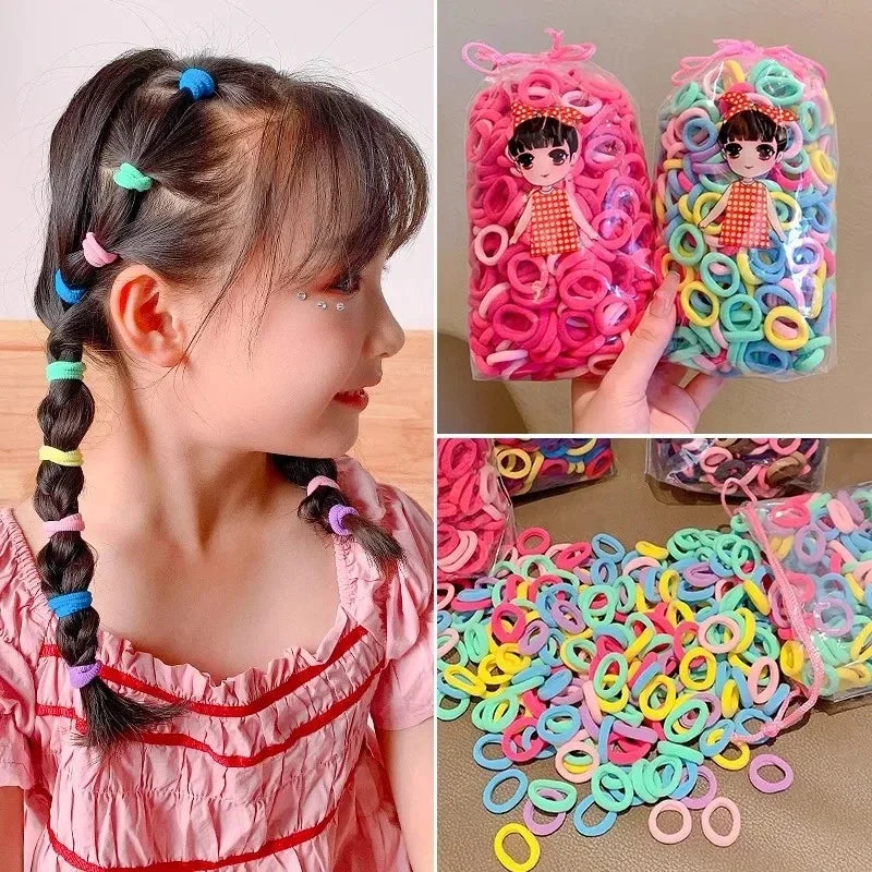 200-1000pcs Women Girls Colorful Nylon Elastic Hair Bands Ponytail Hold Small Hair Tie Rubber Bands Scrunchie Hair Accessories