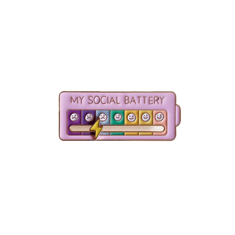Mood Expression Pins for Women Men My Social Battery Brooches on Clothes Funny Alloy Badge Gifts