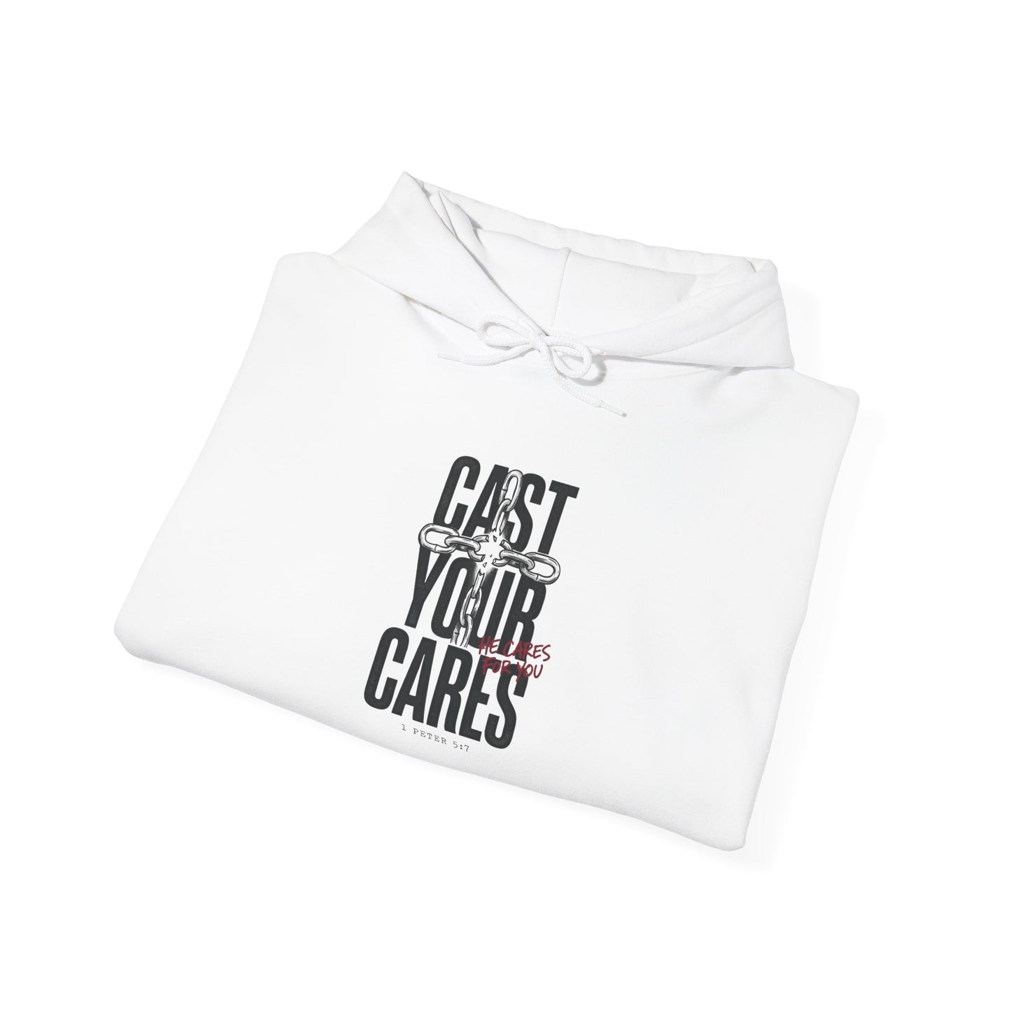 Cast Your Cares Hoodie | Christian Streetwear, distressed typography