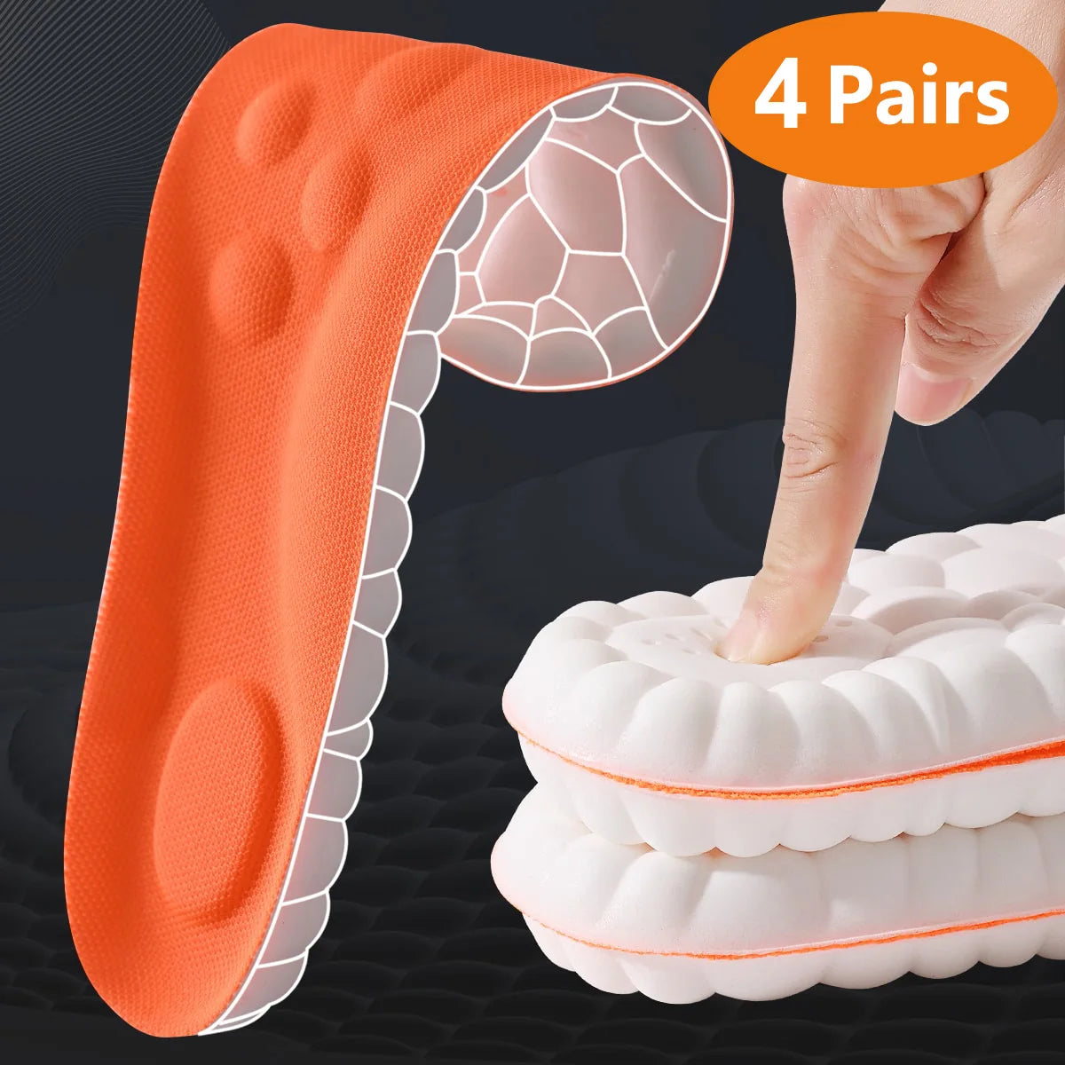 1/2/4pairs Latex Sport Insoles Soft High Elasticity Shoe Pads Orthotic Breathable Shock Absorption Cushion Arch Support Insole