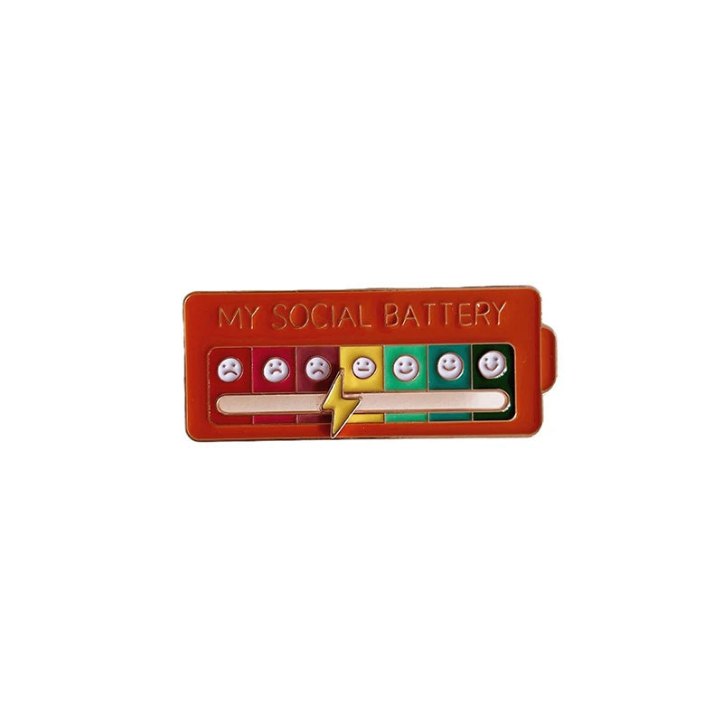 Mood Expression Pins for Women Men My Social Battery Brooches on Clothes Funny Alloy Badge Gifts