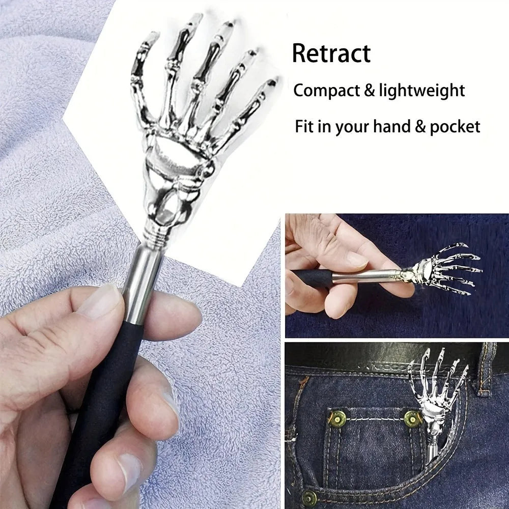 Stainless Steel Adjustable Massage and Tickle Relief Back Portable Rubber Handle Extendable Telescoping Itch Stick Health Care