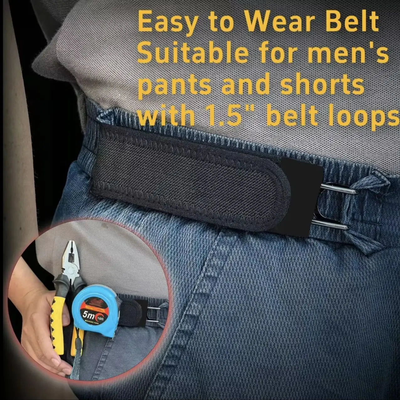 Portable Belt Buckle Unisex Elastic Waist Belt, Metal Hook Buckle-Free Adjustable Stretch Belt Daily Outdoor Jeans For Men Women
