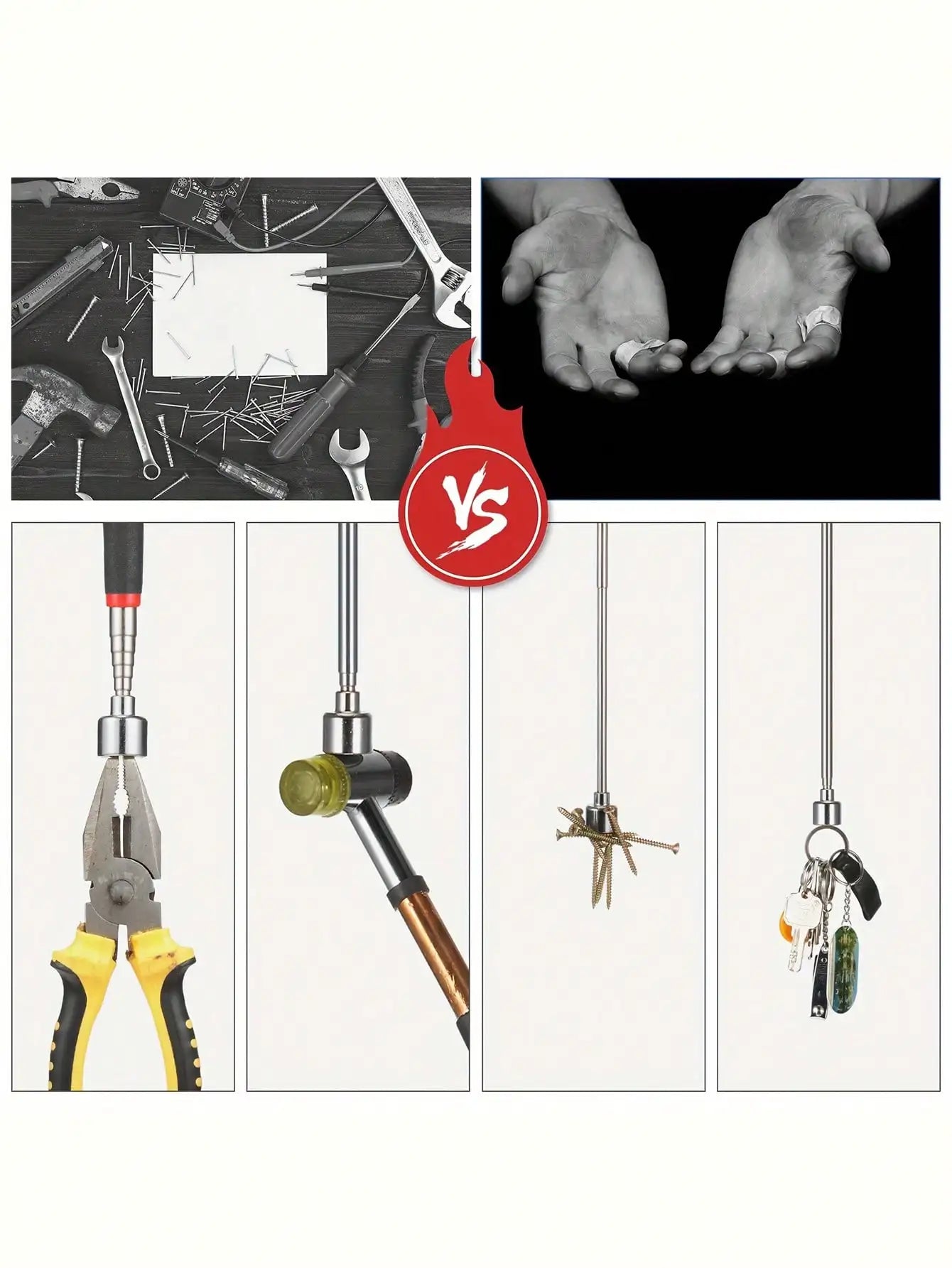 Retractable Magnet Pickup Tool For Hard-To-Reach Places Telescopic Magnetic Iron Suction Rod with LED Light Metal Pick-up Tool DIY Strong Magnetic Metal Screw Suction Rod Pick-up Tools