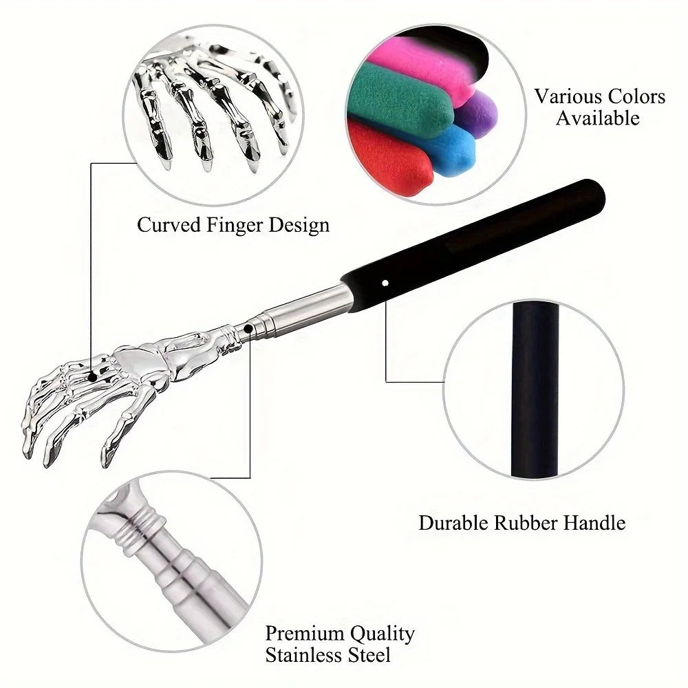 Stainless Steel Adjustable Massage and Tickle Relief Back Portable Rubber Handle Extendable Telescoping Itch Stick Health Care
