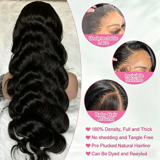 Brazilian Natural Body Wave Virgin Human Hair Wig HD Lace Frontal Closure 360 Wig 13x4 13x6 5x5 180% 200% Density 16-40 Inch Pre Bleached Knots