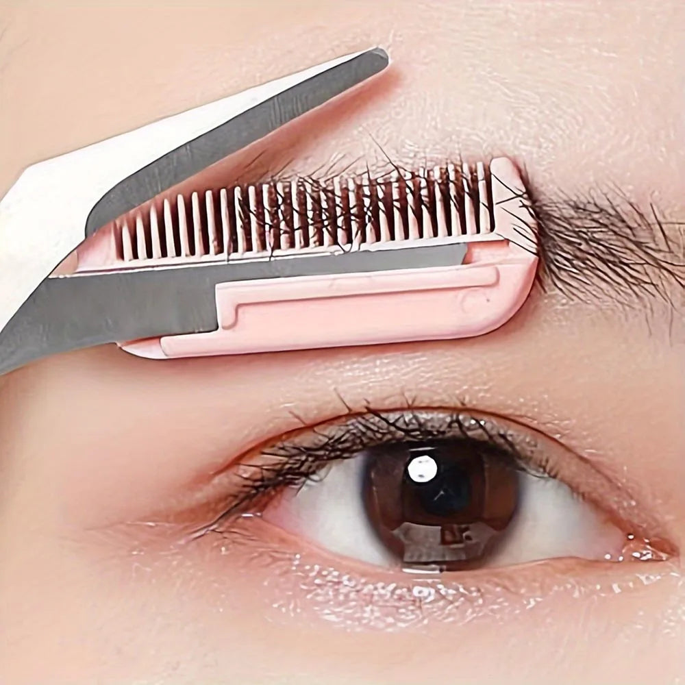 Stainless Steel Eyebrow Trimming cissors with built-in Comb Pink/White/Black SPrecise Grooming Tool Creating Perfect Eyebrows