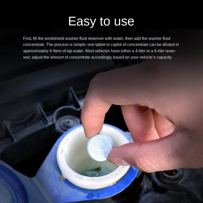 All-Season Windshield Washer Effervescent Tablet (Solid Concentrate) Shellac-Free Formula