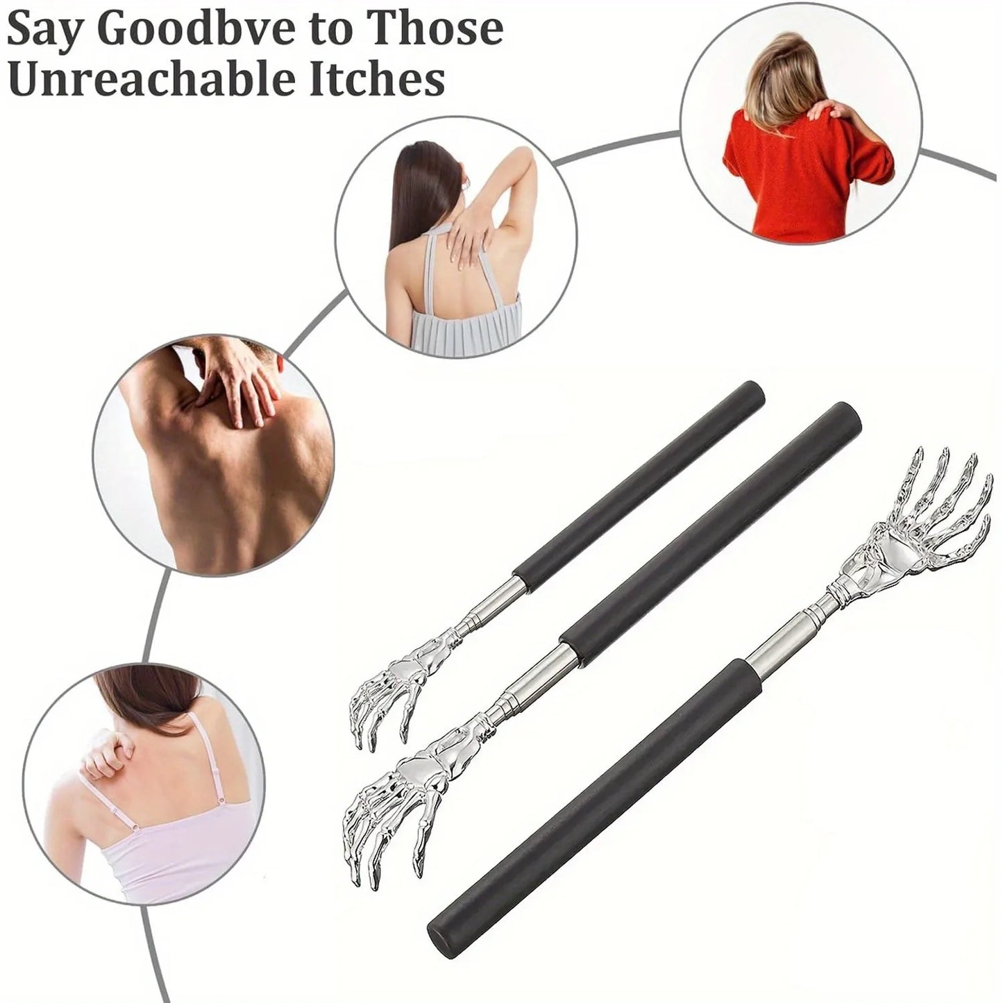 Stainless Steel Adjustable Massage and Tickle Relief Back Portable Rubber Handle Extendable Telescoping Itch Stick Health Care